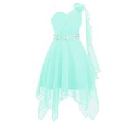 IEFIEL Vestido Corto de Fiesta Boda para Niña sin Manga Vestido de Gasa Plisada con 3D Flor Vestidos de Noche Graduacion Dama de Honor Celebración U Menta Verde 10 años
