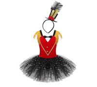 IEFIEL Vestido de Danza Domadora de Circo para Niña Maillot de Trapecista Gimnasia Rítmica Disfraz Presentadora de Circo Ringmaster Costume 3-16 Años A Rojo 11-12 años