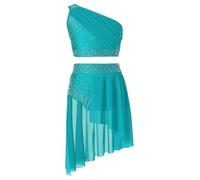 IEFIEL Vestido Lentejuelas de Danza Lírica para Niña sin Manga Maillot de Patinaje Artístico Disfraz de Bailarina Ballet 6-16 Años Z Azul Verde 8 años