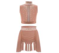 IEFIEL Vestido Lentejuelas de Danza Lírica para Niña sin Manga Maillot de Patinaje Artístico Disfraz de Bailarina Ballet 6-16 Años Z Rosa empolvado b 8 años