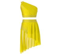 IEFIEL Vestido Lentejuelas de Danza Lírica para Niña sin Manga Maillot de Patinaje Artístico Disfraz de Bailarina Ballet 6-16 Años Z Amarillo 10 años