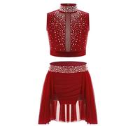 IEFIEL Vestido Lentejuelas de Danza Lírica para Niña sin Manga Maillot de Patinaje Artístico Disfraz de Bailarina Ballet 6-16 Años Z borgoña b 14 años