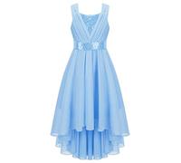 IEFIEL Vestidos Niña de Las Flores con Lentejuelas de Fiesta Vestido de Gasa Asimétrica de sin Manga Vestido de Gala para Desfile Cóctel Bola Pageant Azul 9-10 años