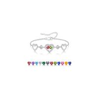 Iefil Pulseras de piedra natal para mujer, plata de ley 925, corazón rosa, piedra natal, regalo de cumpleaños, aniversario, joyería para su esposa, M, Plata Esterlina, Ruby creado