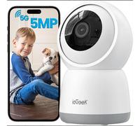 ieGeek Cámara de seguridad para el hogar interior de 5 MP con 2,4/5 GHz, cámara inteligente WiFi para mascotas con aplicación, visión nocturna enchufable, 360 ° PTZ, conversación bidireccional