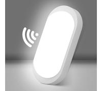 IEGLED lámpara de pared con detector de movimiento para interior, IP65 LED lámpara de sótano con sensor crepuscular, 12W luz a prueba de humedad, 1080LM LED lámpara de techo