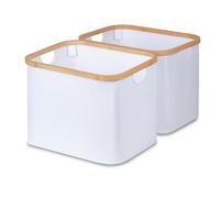 iEGrow Cesta de Ropa Plegable 50L (2 PCS), Cesta de Lavandería Plegable con Asas de Bambú, Cesta de Almacenamiento Blanco para Dormitorio, Baño, Lavadero