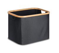 iEGrow Cesta de Ropa Plegable 50L, Cesta de Lavandería Plegable con Asas de Bambú, Cesta de Almacenamiento Negro para Dormitorio, Baño, Lavadero