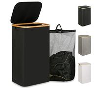 iEGrow Cesto Ropa Sucia con Tapa 110L, Cesta Ropa Sucia Delgado con Bolsa Interior Extraíble y Lavable, Laundry Basket de Bambú, Cestos para la Ropa Plegables para Lavadero, Dormitorio (Negro)