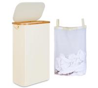 iEGrow Cesto Ropa Sucia con Tapa 60L, Cesta Ropa Sucia Delgado con Bolsa Interior Extraíble y Lavable, Laundry Basket de Bambú, Cestos para la Ropa Plegables para Lavadero, Dormitorio (Beige)
