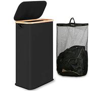 iEGrow Cesto Ropa Sucia con Tapa 60L, Cesta Ropa Sucia Delgado con Bolsa Interior Extraíble y Lavable, Laundry Basket de Bambú, Cestos para la Ropa Plegables para Lavadero, Dormitorio, Baño (Negro)