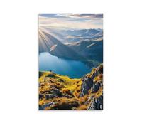 IEJKLUVWX Acantilado junto a un lago de montaña Arte De Pared Vista de montaña Decoración Moderna Lienzo Impermeable Fácil De Instalar Impresión De Vestíbulo Hotel Decoración Ideal 12x18inch(30x45cm)