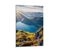 IEJKLUVWX Acantilado junto a un lago de montaña Lienzo Impreso Vista de montaña Cuadro Único Lienzo Impermeable Ecológico Fácil De Instalar Oficina Hotel Mejora Tu Hogar 12x18inch(30x45cm)