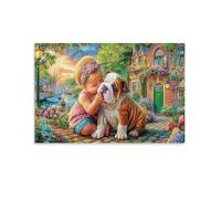 IEJKLUVWX Beso lluvioso Lienzo Impreso Baby & BullPerro Cuddle Cuadro Único Lienzo Impermeable Resistente A La Humedad Ecológico Vestíbulo Café Más Vendido 12x18inch(30x45cm)