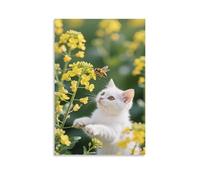 IEJKLUVWX GaHerrerilloo en un campo de colza Arte De Pared Gatito adorable Cuadro De Pared Lienzo De Alta Definición Ecológico Fácil De Instalar Salón Oficina Decoración Ideal 12x18inch(30x45cm)