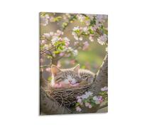 IEJKLUVWX Gato en un nido entre flores Arte De Pared Gato durmiendo Cuadro Único Lienzo Impermeable Fácil De Instalar Impresión De Dormitorio Oficina Diseño Exclusivo 12x18inch(30x45cm)