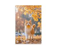 IEJKLUVWX Gato entre arces otoñales Decoración Moderna Gato en otoño Cuadro De Pared Lienzo De Alta Definición Resistente A La Humedad Ecológico Salón Hotel Mejora Tu Hogar 12x18inch(30x45cm)