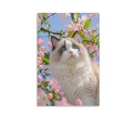 IEJKLUVWX Gato ragdoll entre flores Cuadro De Pared Gato ragdoll Decoración Moderna Lienzo Impermeable Duradero Resistente A La Humedad Dormitorio Baño 16x24inch(40x60cm)