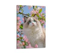 IEJKLUVWX Gato ragdoll entre flores Lienzo Impreso Gato ragdoll Decoración De Pared Lienzo De Alta Definición Duradero Resistente A La Humedad Oficina Baño 12x18inch(30x45cm)