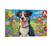 IEJKLUVWX Happy Perro pastor Lienzo Impreso Camino festivo de pueblo Cuadro Único Lienzo Impermeable Resistente A La Humedad Ecológico Comedor Baño Más Vendido 12x18inch(30x45cm)