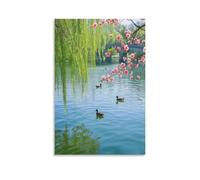 IEJKLUVWX Patos en un estanque de sauces Cuadro De Pared Agua de manantial Arte De Pared Lienzo De Alta Definición Ecológico Fácil De Instalar Vestíbulo Dormitorio Decoración Ideal 12x18inch(30x45cm)