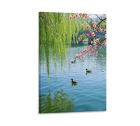 IEJKLUVWX Patos en un estanque de sauces Cuadro De Pared Agua de manantial Arte De Pared Lienzo De Alta Definición Ecológico Fácil De Instalar Vestíbulo Dormitorio Decoración Ideal 12x18inch(30x45cm)