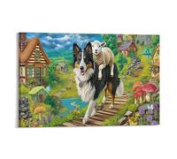 IEJKLUVWX Perro pastor Decoración De Pared Pasarela de madera en una granja Cuadro De Pared Lienzo Impermeable Impresión De Duradero Dormitorio Oficina Diseño Exclusivo 20x30inch(50x75cm)