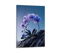 IEJKLUVWX Roca con orquídeas moradas Cuadro De Pared Orquídea mariposa Arte De Pared Lienzo De Alta Definición Ecológico Fácil De Instalar Vestíbulo Dormitorio Decoración Ideal 08x12inch(20x30cm)
