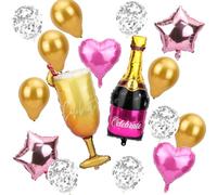 IEMIEBSHA 16 globos de papel de aluminio para botellas de champán, decoraciones de fiesta de boda, globos de látex de estrella de vino de champán para cumpleaños, boda, baby shower, suministros de