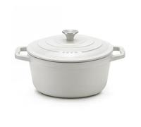 IENA22, Cacerola redonda de hierro fundido esmaltado, 22 cm, capacidad 3,3 L, color beige, compatible con todos los fuegos, inducción, gas, eléctrica, parrilla y horno, con tapa.