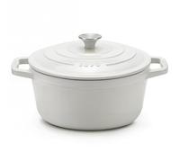 IENA25- Cacerola redonda de hierro fundido esmaltado, 25 cm, capacidad 4,7 L, beige, compatible con todos los fuegos, inducción, gas, eléctrica, parrilla y horno, con tapa.