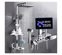 IEOWY Juego de Mezclador termostático de Ducha de latón con Pantalla Digital, Grifo de Ducha Negro, Columna de Ducha Tipo Lluvia, Grifo de Ducha termostático de Pared (Negro a)