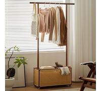 IEOWY Perchero de Madera con Ruedas y Cesta de Almacenamiento - Organizador de Armario Independiente de Gran Capacidad y fácil Montaje, Ideal para la Entrada y como Perchero.