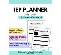 IEP Planner 2026-2027 | Special Education Teacher Caseload Organizer (15 Students) | Track IEP Meetings, Goals & Student Data | SPED, Speech, Counseling, Homeschool (IEP Planners for 2026-2027)