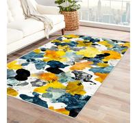 IEPOZWA Alfombra Abstracta con Diseño de Ondas y Bloques de Colores Manchas de Pintura al óleo para Zona De Entrada, Cocina, Baño, Alfombra Absorbente, Antimanchas（Azul-90x120cm