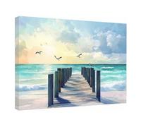 IEPOZWA Cuadros Decoracion Modernos Puente hacia el Mar Abstracto Cuadro Decorativos de Salon Lienzos Decorativo Pictures for Living Room Arte（Blue 11-70x100cm Enmarcado