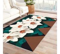 IEPOZWA Estilo Geométrico con Motivos Botánicos para Alfombra Narcisos Alfombra Multiusos para Biblioteca, Sala De Visitas, Área De Café（Blanco-90x120cm