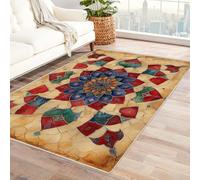 IEPOZWA Estilo Geométrico con Motivos Botánicos para Alfombra Patrón Alfombras De Dormitorio, Lujosas, Peludas, De Alta AbsorcióN Y Antideslizante（MarróN-90x120cm