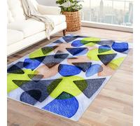 IEPOZWA Tapete con Adorable PatróN De Arte Moderno TriáNgulo para Áreas de Alto Tráfico, Alfombra Gruesa, No Desprende Pelusa, Secado Rápido（Azul-150x180cm