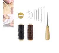 ieron 11 herramientas de costura a mano de cuero, kit de reparación de herramientas de punzón de costura con agujas de coser curvadas para tapicería de 12 m, dedal de punzón de perforación de hilo