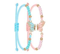 Ieron 2 Pulseras BFF a Juego, Pulseras de Mariposa Hechas a Mano, Pulseras de la Amistad con dijes, Pulsera Ajustable para Mejores Amigos, Regalos de joyería para Adolescentes, Azul y Rosa