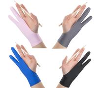 ieron 4 Piezas Guante de Artista, Antifouling Dibujo Digital Protector Antimanchas Mano Izquierda Derecha para Tableta de Dibujo, Guante de Dibujo de 2 Dedos Talla M Negro Gris Azul Rosa