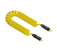 Ieron Cable Amarillo elástico en Espiral USB-C a USB-C 20 Gbps 140 W 8 K para Teclado de Juegos ratón Tipo C Macho a Macho alimentación y Datos (180 cm)
