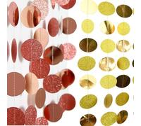 ieron Guirnalda de lunares circulares de oro rosa brillante con purpurina de 52 pies para fiesta, boda, cumpleaños, Año Nuevo, Navidad, jardín, ventana