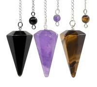 Ieron Lot de 3 pendules en Cristal - Améthyste, œil de Tigre, obsidienne pour Divination, radiesthésie, guérison Reiki, sorcellerie