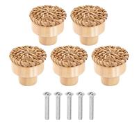 Ieron Perillas de cajón de ratán Bohemio, Paquete de 5, perillas de Mimbre Tejidas a Mano de Madera Redonda para gabinetes, Tiradores de tocador, perillas de gabinete únicas para decoración del hogar