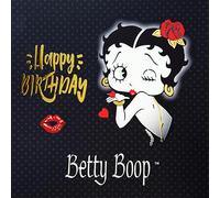IETSCPMD19001 BETTY BOOP - Tarjeta de felicitación con texto "Happy BIRTHDAY dorado", diseño oficial de Besos Corazones Labios Rojos Rosa Niña Mujer con sobre blanco, 15 x 15 cm, interior blanco,
