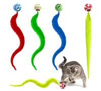 IETWATE 4 juguetes de gusanos de colores para gatos de interior para adultos, cola de gusanos esponjosos, bola de juguete interactiva de plumas de gatos sonrientes, bolas de gato para interiores y
