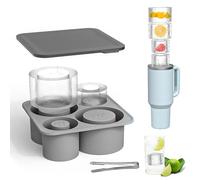 IETWATE Cubitos de hielo de silicona con 4 compartimentos para Stanley, cubitera con tapa para vasos de 20 a 40 oz, molde reutilizable de silicona para cócteles, whisky y café (gris)
