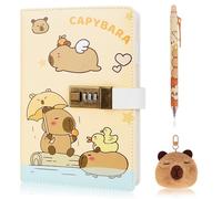 IETWATE Set de diario Capybara con cerradura: diario A5 punteado con código, cuaderno de 256 páginas para niños, diario para niños con bolígrafo y llavero de Capybara, para niñas, niños, mujeres